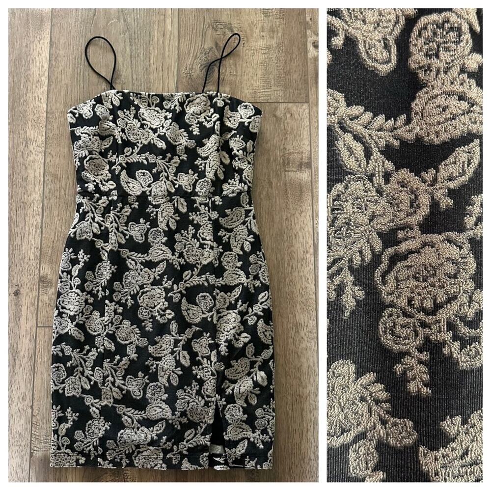 Forever 21 Floral Tank Dress, Lace AppliquΓ©, Black and Taupe, Smallβ
